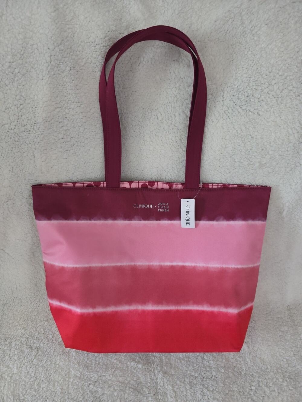Clinique Jonathan Cohen Shopping Shoulder Travel Tote Large Pink Purple Red Bag